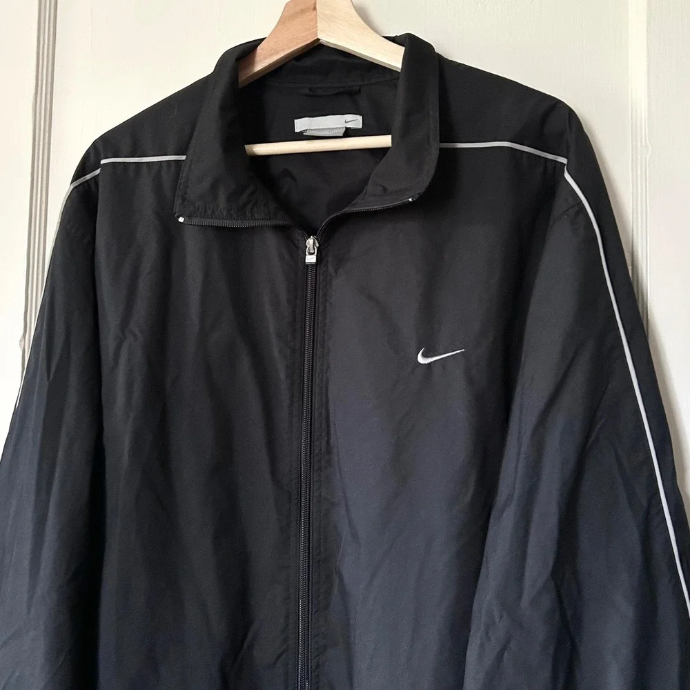 Nike Vintage Y2K Windbreaker Track Jacket Black White Men's XXL Swoosh Retro
